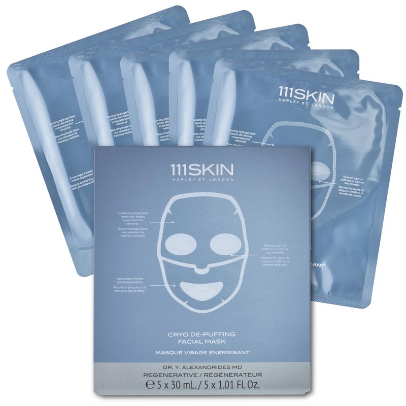 111SKIN Cryo De-Puffing Energy Facial Mask - Fragrance Free - Tighten, De-Puff & Refresh - Peptides & Caffeine - Set of 5 (1 oz each) - Depuffing Face Mask - Image 1